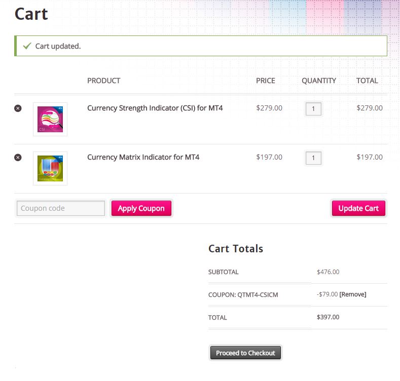 Cart with Coupon Code Applied